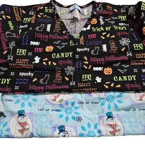 2 Holiday Scrub Tops